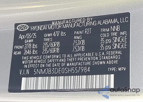 2025 Hyundai Tucson Sel из США, поврежденный, VIN 5NMJB3DE0SH557984